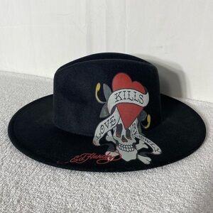Vintage Y2K Ed Hardy Love Kills Slowly Black Skull and Heart Design Cowboy Hat